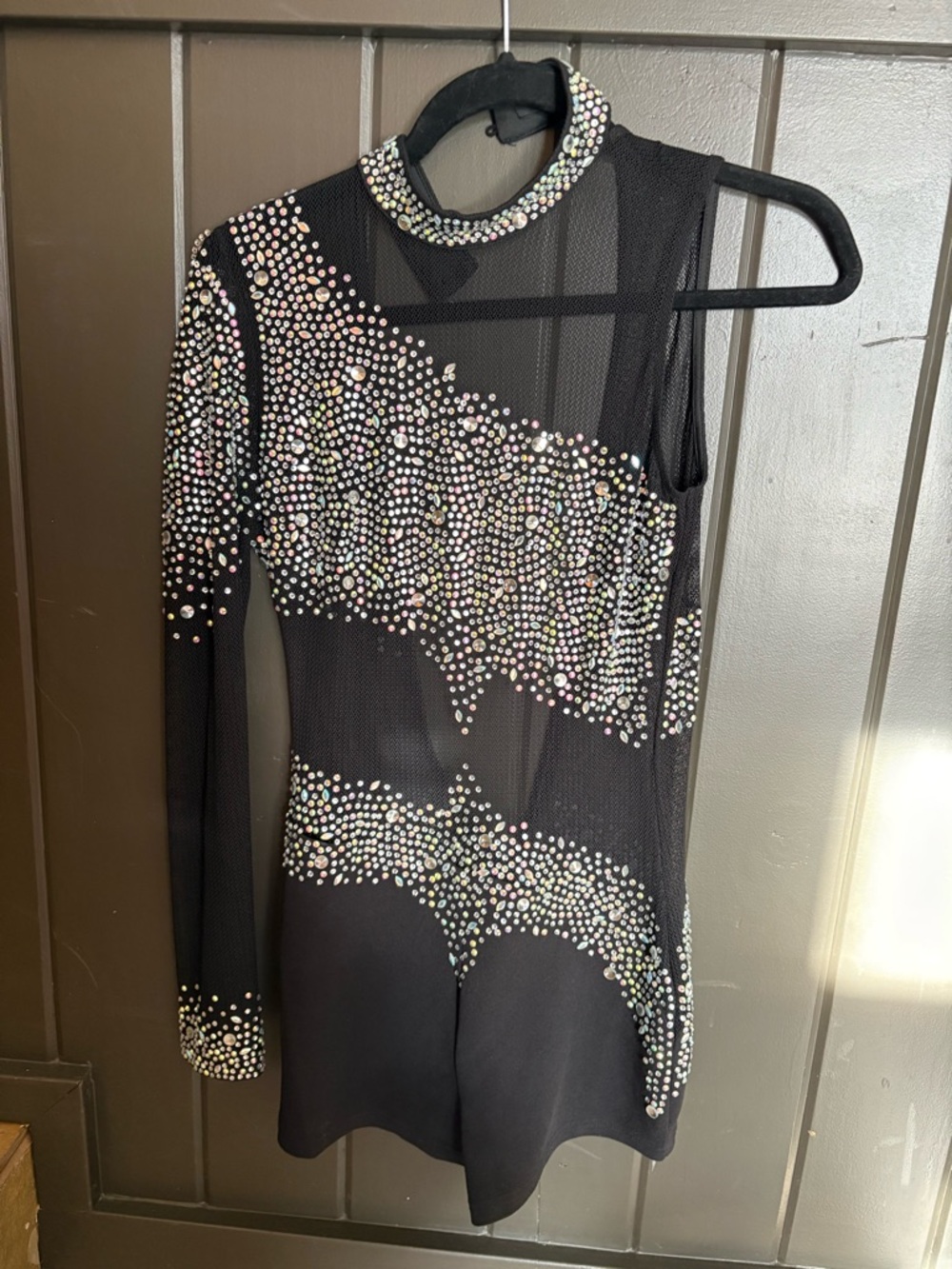 Coachella Black Mesh Rhinestone One-Shoulder festival Costume